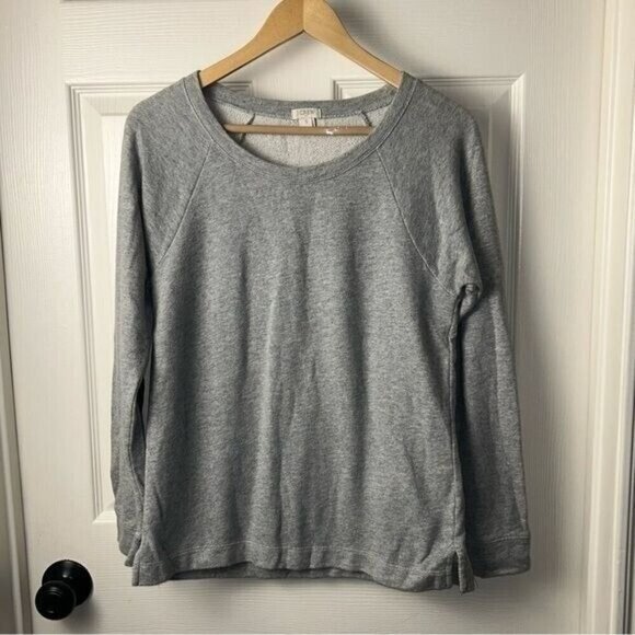 J.Crew Gray Pullover Quilted Suede Elbow Patch Preppy Crewneck Sweatshirt Small - Picture 2 of 8